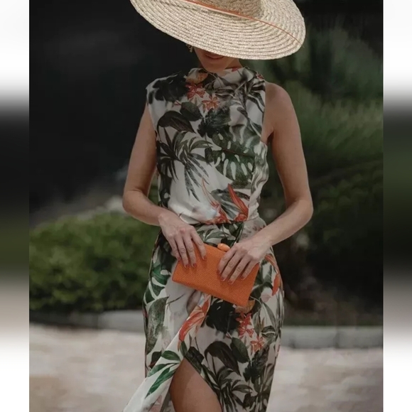 ZARA TROPICAL PRINT MIDI DRESS SIZE S - Picture 3 of 13